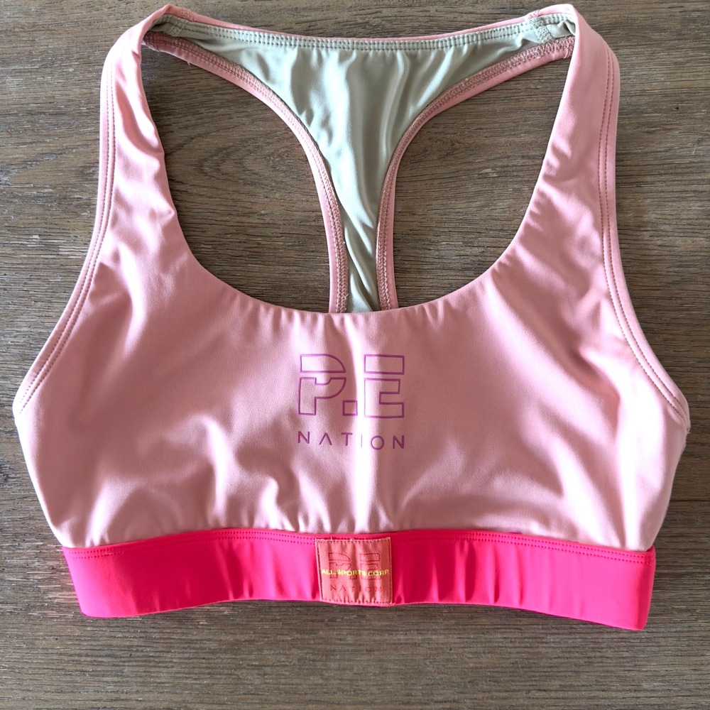 PE‎ Nation Box Out Unpadded Sports Bra-Coral Colorway-Size Small-RRP $95